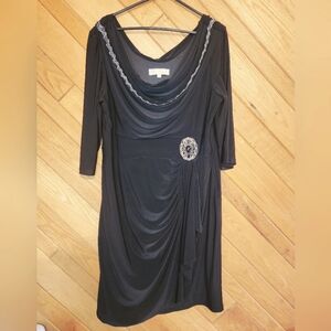 Ey Signature large black and silver off the shoulder dress with fashion brooch